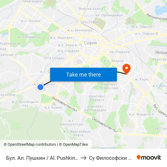 Бул. Ал. Пушкин / Al. Pushkin Blvd. (0276) to Су Философски Факултет map