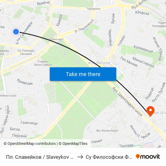 Пл. Славейков / Slaveykov Sq. (1908) to Су Философски Факултет map