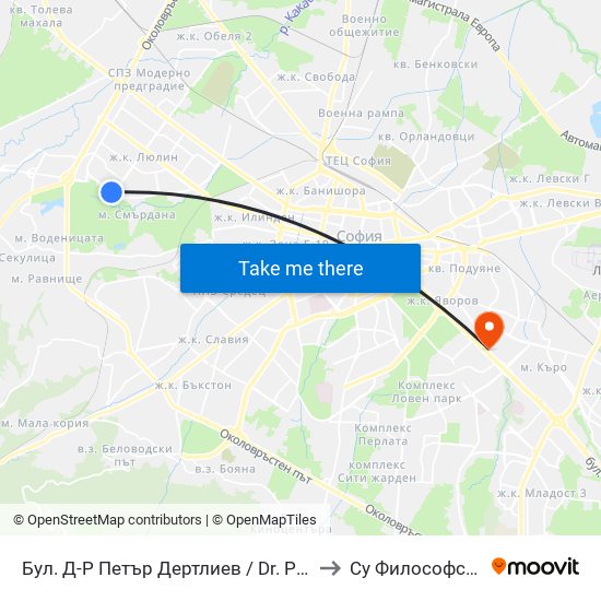 Бул. Д-Р Петър Дертлиев / Dr. Petar Dertliev Blvd. (0322) to Су Философски Факултет map