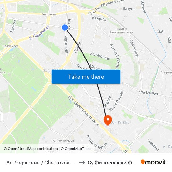 Ул. Черковна / Cherkovna St. (2259) to Су Философски Факултет map