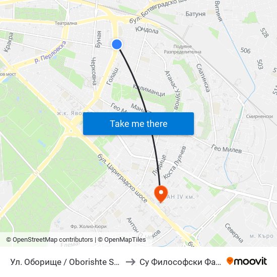 Ул. Оборище / Oborishte St. (2070) to Су Философски Факултет map