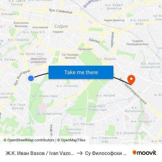 Ж.К. Иван Вазов / Ivan Vazov Qr. (0625) to Су Философски Факултет map