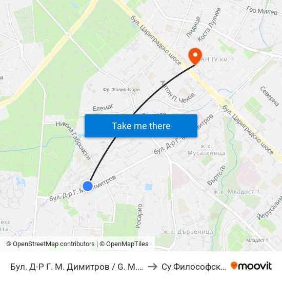 Бул. Д-Р Г. М. Димитров / G. M. Dimitrov Blvd. (0315) to Су Философски Факултет map