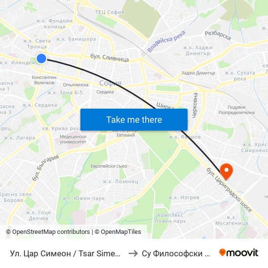Ул. Цар Симеон / Tsar Simeon St. (2248) to Су Философски Факултет map