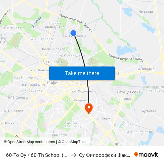 60-То Оу / 60-Th School (0040) to Су Философски Факултет map