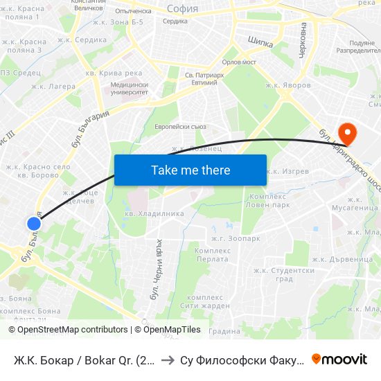 Ж.К. Бокар / Bokar Qr. (2689) to Су Философски Факултет map