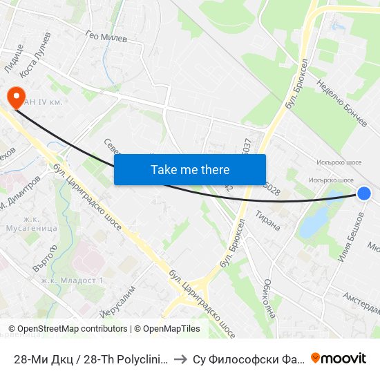 28-Ми Дкц / 28-Th Polyclinic (0025) to Су Философски Факултет map