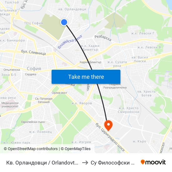 Кв. Орландовци / Orlandovtsi Qr. (0886) to Су Философски Факултет map