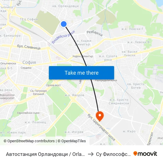 🚌 Автостанция Орландовци / Orlandovtsi Bus Station (0062) to Су Философски Факултет map