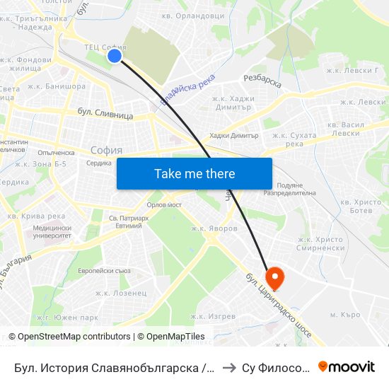 Бул. История Славянобългарска / Istoriya Slavyanobulgarska Blvd. (0065) to Су Философски Факултет map