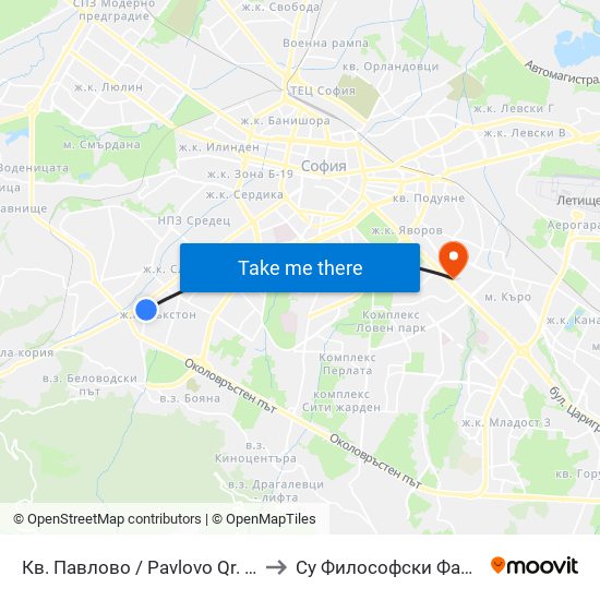 Кв. Павлово / Pavlovo Qr. (0890) to Су Философски Факултет map
