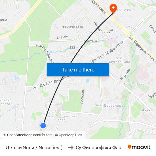 Детски Ясли / Nurseries (0534) to Су Философски Факултет map