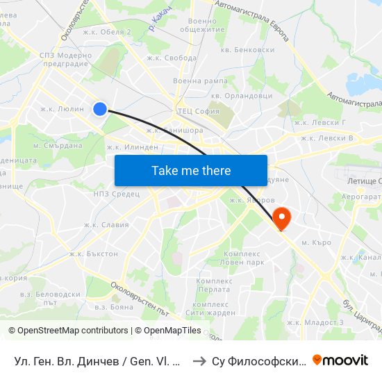 Ул. Ген. Вл. Динчев / Gen. Vl. Dinchev St. (1892) to Су Философски Факултет map