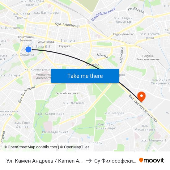 Ул. Камен Андреев / Kamen Andreev St. (1977) to Су Философски Факултет map