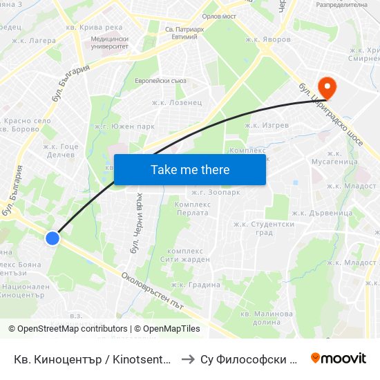 Кв. Киноцентър / Kinotsentar Qr. (1967) to Су Философски Факултет map