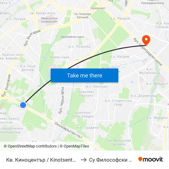 Кв. Киноцентър / Kinotsentar Qr. (1966) to Су Философски Факултет map