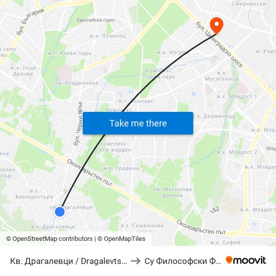 Кв. Драгалевци / Dragalevtsi Qr. (0835) to Су Философски Факултет map