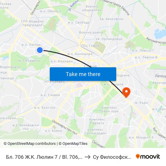 Бл. 706 Ж.К. Люлин 7 / Bl. 706, Lyulin 7 Qr. (0251) to Су Философски Факултет map