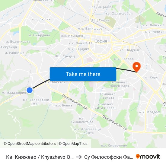 Кв. Княжево / Knyazhevo Qr. (0851) to Су Философски Факултет map