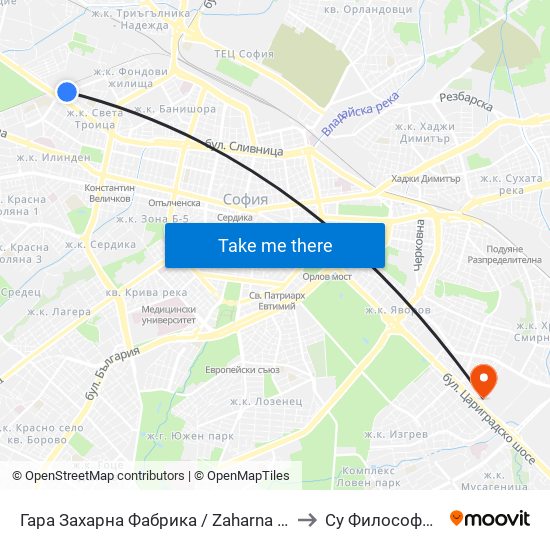 Гара Захарна Фабрика / Zaharna Fabrika Train Station (0452) to Су Философски Факултет map