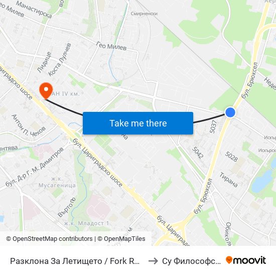 Разклона За Летището / Fork Road To Sofia Airport (1452) to Су Философски Факултет map