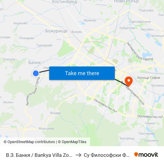 В.З. Банкя / Bankya Villa Zone (0432) to Су Философски Факултет map