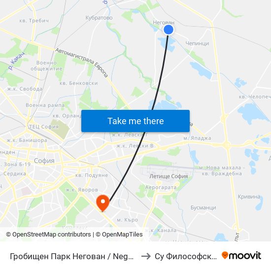 Гробищен Парк Негован / Negovan Cemetery (0508) to Су Философски Факултет map