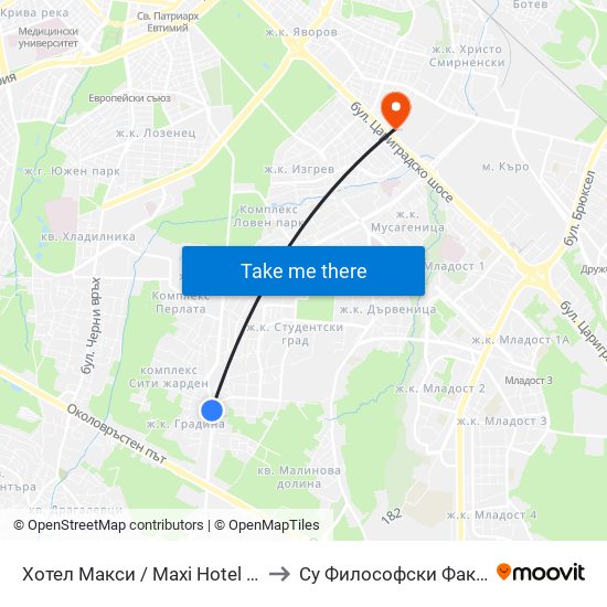 Хотел Макси / Maxi Hotel (2320) to Су Философски Факултет map