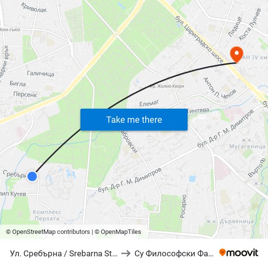 Ул. Сребърна / Srebarna St. (0976) to Су Философски Факултет map