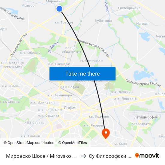 Мировско Шосе / Mirovsko Shosse (2630) to Су Философски Факултет map