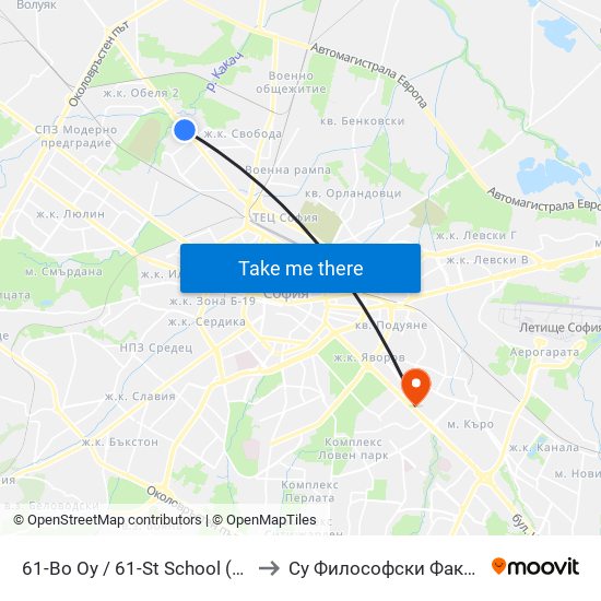 61-Во Оу / 61-St School (2278) to Су Философски Факултет map