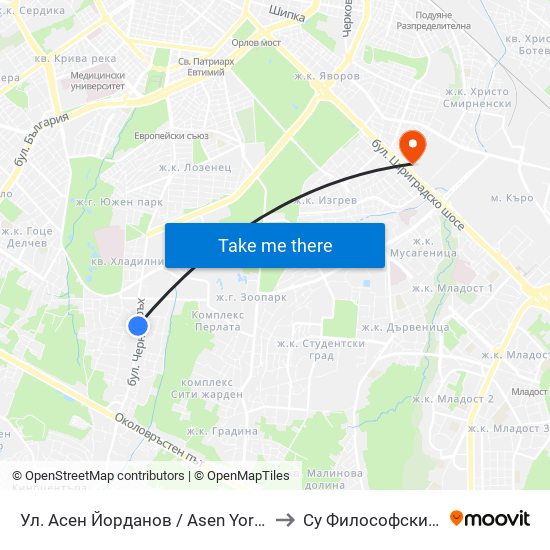 Ул. Асен Йорданов / Asen Yordanov St. (0783) to Су Философски Факултет map