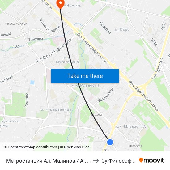 Метростанция Ал. Малинов / Al. Malinov Metro Station (2742) to Су Философски Факултет map
