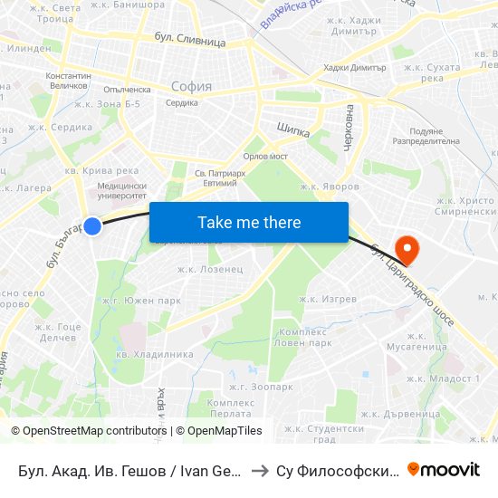 Бул. Акад. Ив. Гешов / Ivan Geshov Blvd. (0272) to Су Философски Факултет map