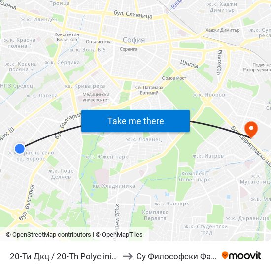 20-Ти Дкц / 20-Th Polyclinic (0017) to Су Философски Факултет map