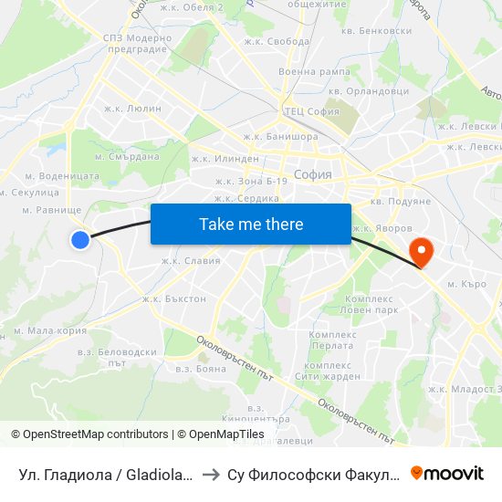 Ул. Гладиола / Gladiola St. to Су Философски Факултет map