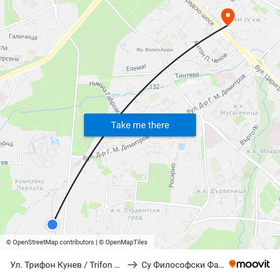 Ул. Трифон Кунев / Trifon Kunev St. to Су Философски Факултет map