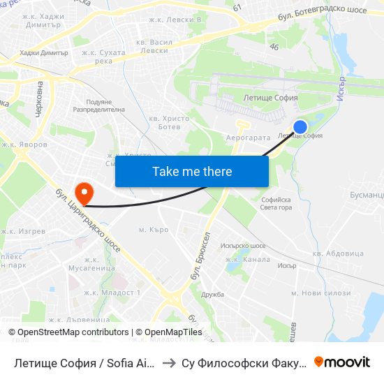 Летище София / Sofia Airport to Су Философски Факултет map