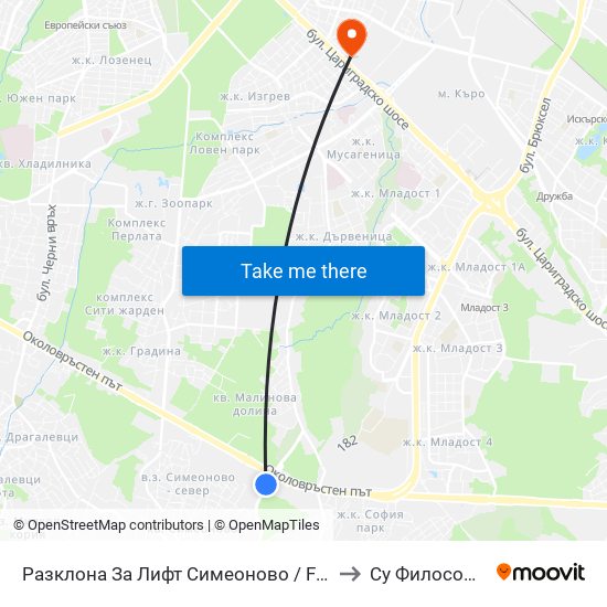 Разклона За Лифт Симеоново / Fork Road To Lift Simeonovo (2791) to Су Философски Факултет map