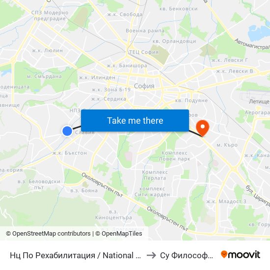 Нц По Рехабилитация / National Rehabilitation Centre (0094) to Су Философски Факултет map