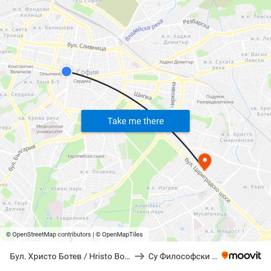 Бул. Христо Ботев / Hristo Botev Blvd. (6405) to Су Философски Факултет map