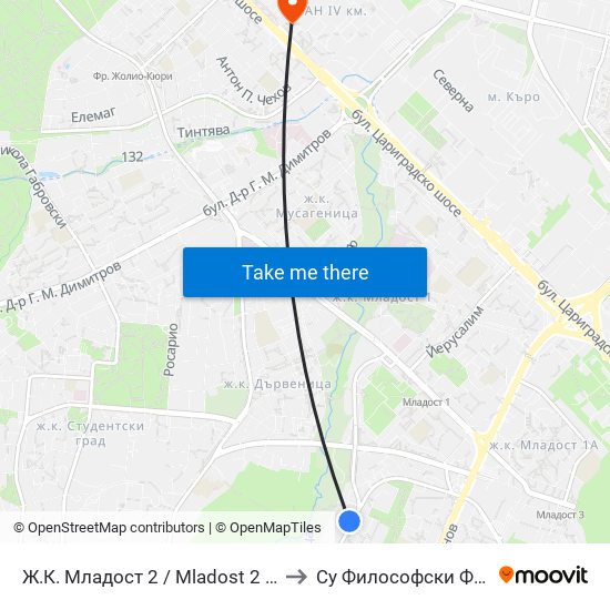 Ж.К. Младост 2 / Mladost 2 Qr. (0664) to Су Философски Факултет map