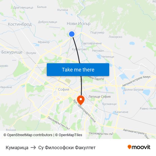 Кумарица to Су Философски Факултет map