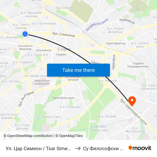 Ул. Цар Симеон / Tsar Simeon St. (2249) to Су Философски Факултет map