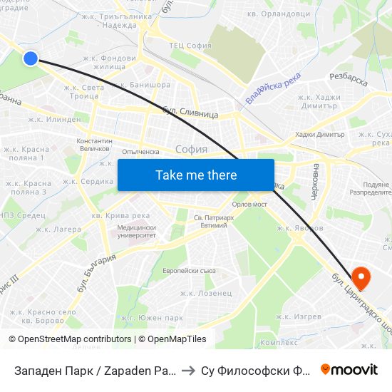 Западен Парк / Zapaden Park (1251) to Су Философски Факултет map