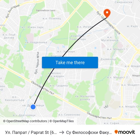 Ул. Папрат / Paprat St (6703) to Су Философски Факултет map