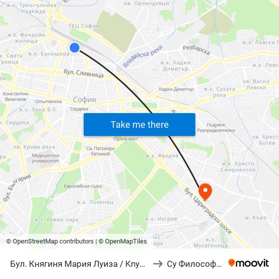 Бул. Княгиня Мария Луиза / Knyaginya Maria Luiza Blvd. (2829) to Су Философски Факултет map