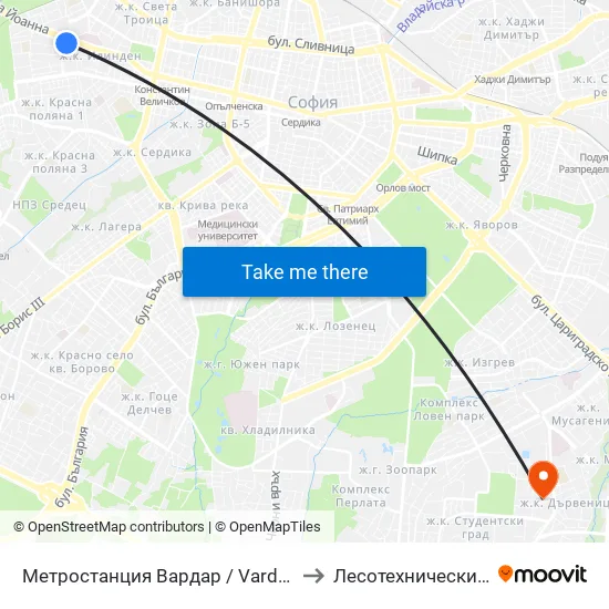 Метростанция Вардар / Vardar Metro Station (1046) to Лесотехнически Университет map