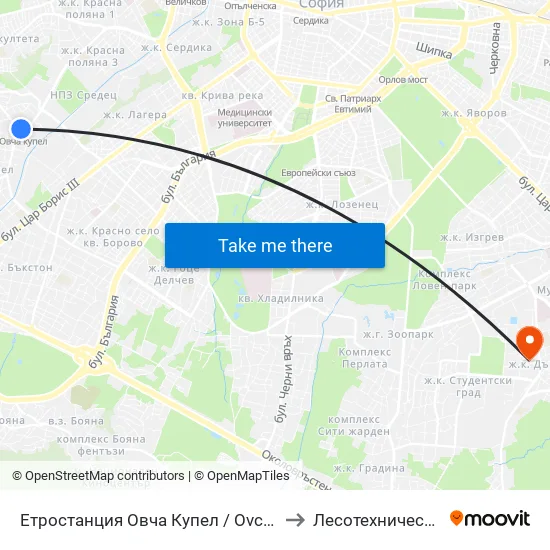 Ⓜ️ Метростанция Овча Купел / Ovcha Kupel Metro Station  (0352) to Лесотехнически Университет map