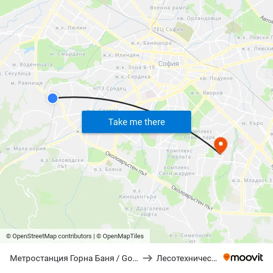Ⓜ️ Метростанция Горна Баня / Gorna Banya Metro Station (0683) to Лесотехнически Университет map